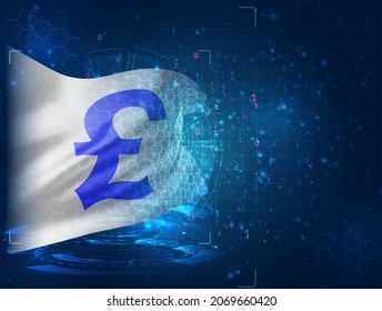 currency pounds on vector 3d flag on blue background with hud interfaces