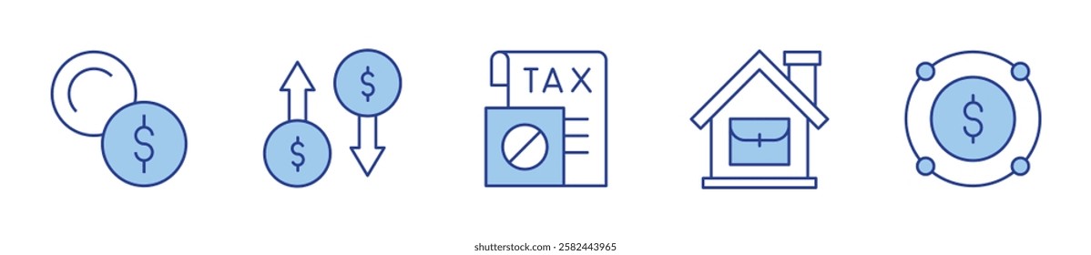currency, profits, tax, work from home, value chain. Icon vector illustration. Line Duotone style. Editable stroke.