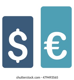 Currency Rate Bars icon. Vector style is bicolor flat iconic symbol, cyan and blue colors, white background.