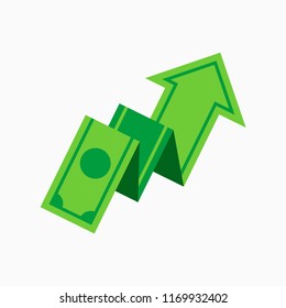 currency rate, dollar sign, wealth symbol, up arrow, vector illustration, flat style