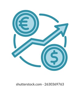 Currency Rate dual tone blue color, mini illustration icon. use for modern concept, print, UI, UX kit, web and app development. Vector related to sales, logistic and ecommerce