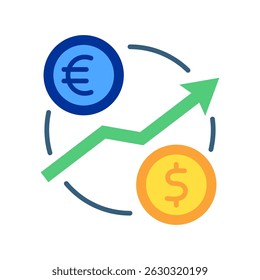 Currency Rate flat color, mini illustration icon. use for modern concept, print, UI, UX kit, web and app development. Vector related to sales, logistic and ecommerce