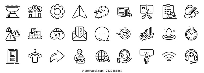 Currency rate, Keywords and T-shirt line icons pack. Share, Message, Paper plane icons. Save planet, Alarm clock, Wifi web icon. Attention, Wholesale goods, Fuel energy pictogram. Vector