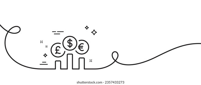 Currency rates line icon. Continuous one line with curl. Money exchange sign. Stock trade symbol. Currency rate single outline ribbon. Loop curve pattern. Vector