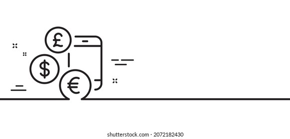 Currency rates line icon. Money exchange sign. Phone trade symbol. Minimal line illustration background. Currency rate line icon pattern banner. White web template concept. Vector