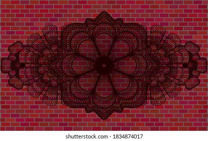 Currency red brick wall realistic badge. Tiles handsome background. Intense illustration. 