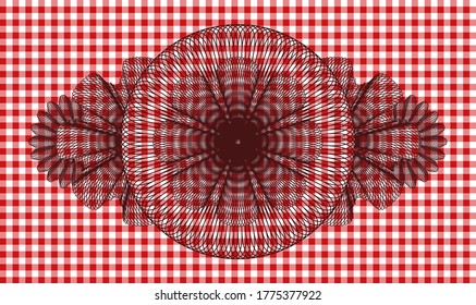 emblema del mantel rojo de la moneda. Restaurante de ambiente elegante. Ilustración intensa. 