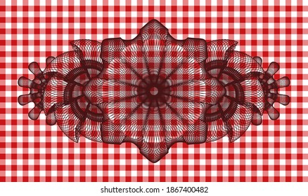 Símbolo realista con manteles de cuadros rojos. Restaurante con un agradable entorno. Ilustración artística. 