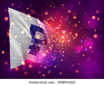 currency rubles on vector 3d flag on pink purple background with lighting and flares