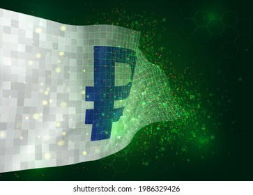 rublos de divisas sobre el indicador vectorial 3d sobre el fondo verde con polígonos y números de datos
