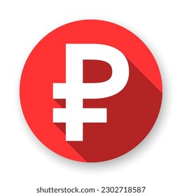 Currency russian ruble vector symbol. RUB long shadow round vector icon.