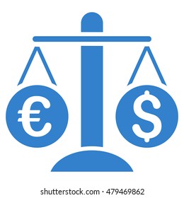 Currency Scales icon. Vector style is flat iconic symbol, cobalt color, white background.