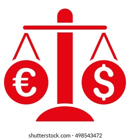 Currency Scales icon. Vector style is flat iconic symbol, red color, white background.