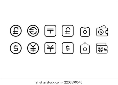 currency set icons, on a white background.
