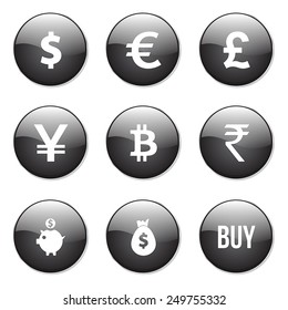 Currency Sign Black Vector Button Icon Design Set