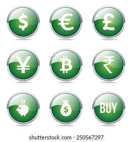 Currency Sign Green Vector Button Icon Design Set