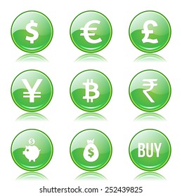 Currency Sign Green Vector Button Icon Design Set