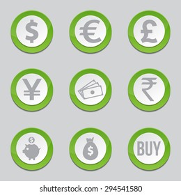 Currency Sign Green Vector Button Icon Design Set