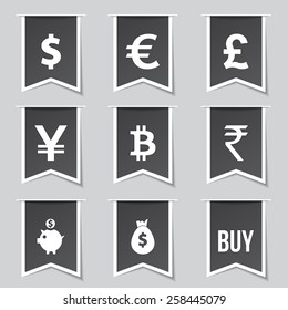 Currency Sign Label Vector Black Button Icon Design Set