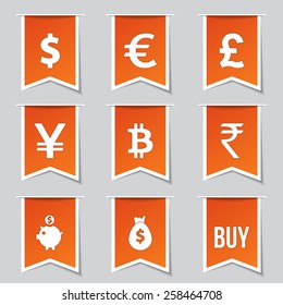 Currency Sign Label Vector Orange Icon Design Set