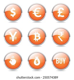 Currency Sign Orange Vector Button Icon Design Set