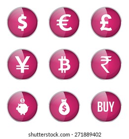 Currency Sign Pink Vector Button Icon Design Set