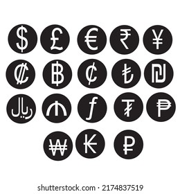Währungszeichen setzen einfaches Symbol auf weißem Hintergrund. Vektorgrafik. Geld Bargeld Vektorgrafik, EPS10.Currency Symbol Vektor.