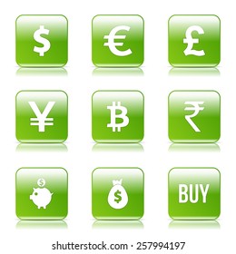 Currency Sign Square Vector Green Icon Design Set