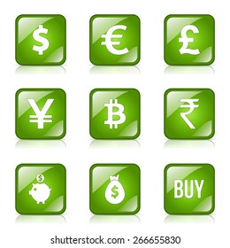 Currency Sign Square Vector Green Icon Design Set