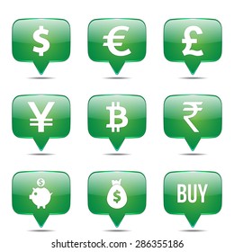 Currency Sign Square Vector Green Icon Design Set