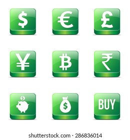 Currency Sign Square Vector Green Icon Design Set