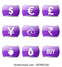 Currency Sign Violet Vector Button Icon Design Set