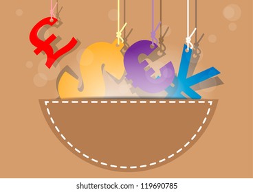 Currency signs - dollar, euro, yen and pound. Vector money symbol