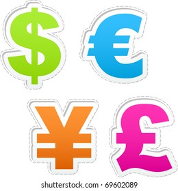 Currency signs - dollar, euro, yen and pound. Vector money symbol.