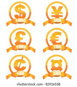 Currency signs golden set of with cool ribbon and place for your price