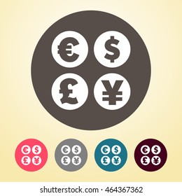 Currency Signs Icon in round shape.