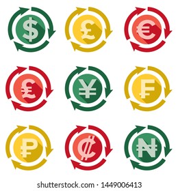 Currency signs the main types. Flat design vector illustration