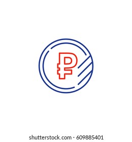 Currency signs, money exchange, ruble coin, vector mono line icons