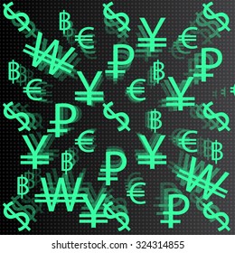 currency signs on a dark background of geometric vector illustration