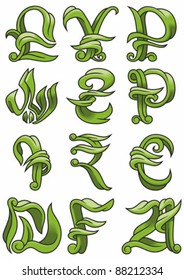 Currency signs on the different countries in vegetative style