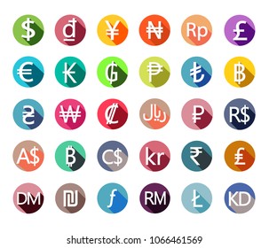 Currency Signs Representing Money In The World, Set Of Currency Symbols On White Background