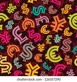  Currency signs. Seamless pattern background.