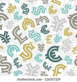  Currency Signs. Seamless Pattern Background.