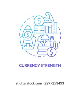 Currency strength blue gradient concept icon. Financial system. Economic indicators example abstract idea thin line illustration. Isolated outline drawing. Myriad Pro-Bold font used