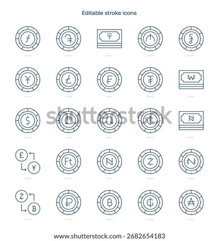 Currency stroke icon. Currency line icon set. editable stroke icon pack