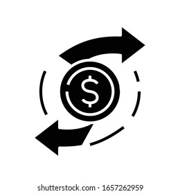 Currency swap black icon, concept illustration, vector flat symbol, glyph sign.