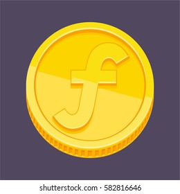 Currency symbol, Aruban florin or Netherlands Antillean guilder symbol on gold coin, money sign vector illustration