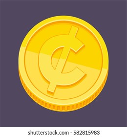 Currency symbol, Cent, centavo from US dollar, the Canadian dollar, and the Mexican peso symbol on gold coin, money sign vector illustration