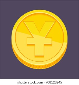 Currency symbol, Chinese yuan or Japanese yen symbol on gold coin, money sign vector illustration 