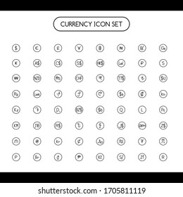 Currency symbol icon with circle. Worldwide currency symbol. Main Currency. USD, EUR, JPY, GBP, AUD, CAD, CHF, CNY. money, banks, coins, payments, savings, currency exchange.